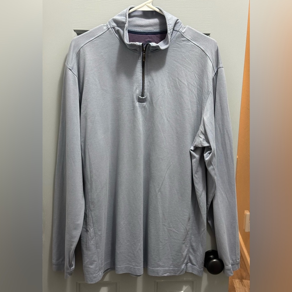 Tommy Bahama Men’s 1/4 Zip Island Lifestyle Gray Pullover Pima Cotton Blend LRG